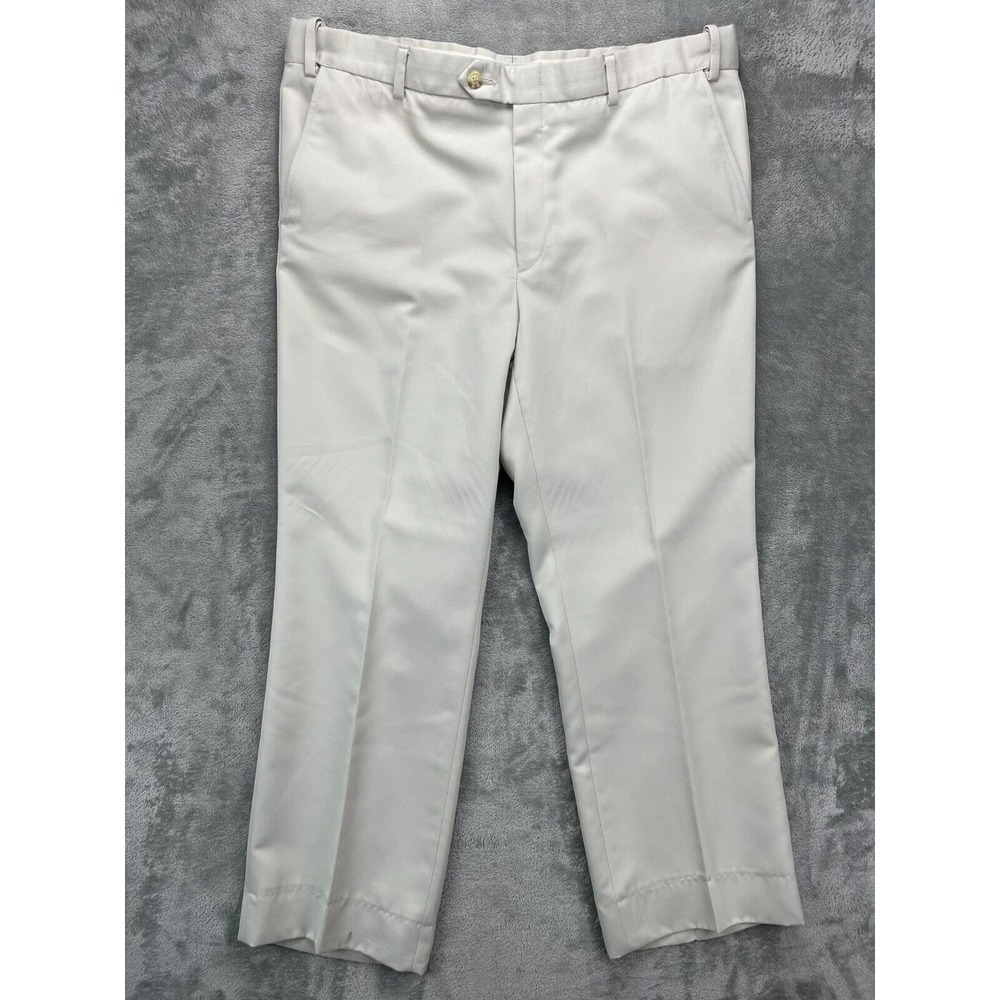 Berle Men's Dress Pants 38x29 Ivory‎ Flat Front Stretch Pockets